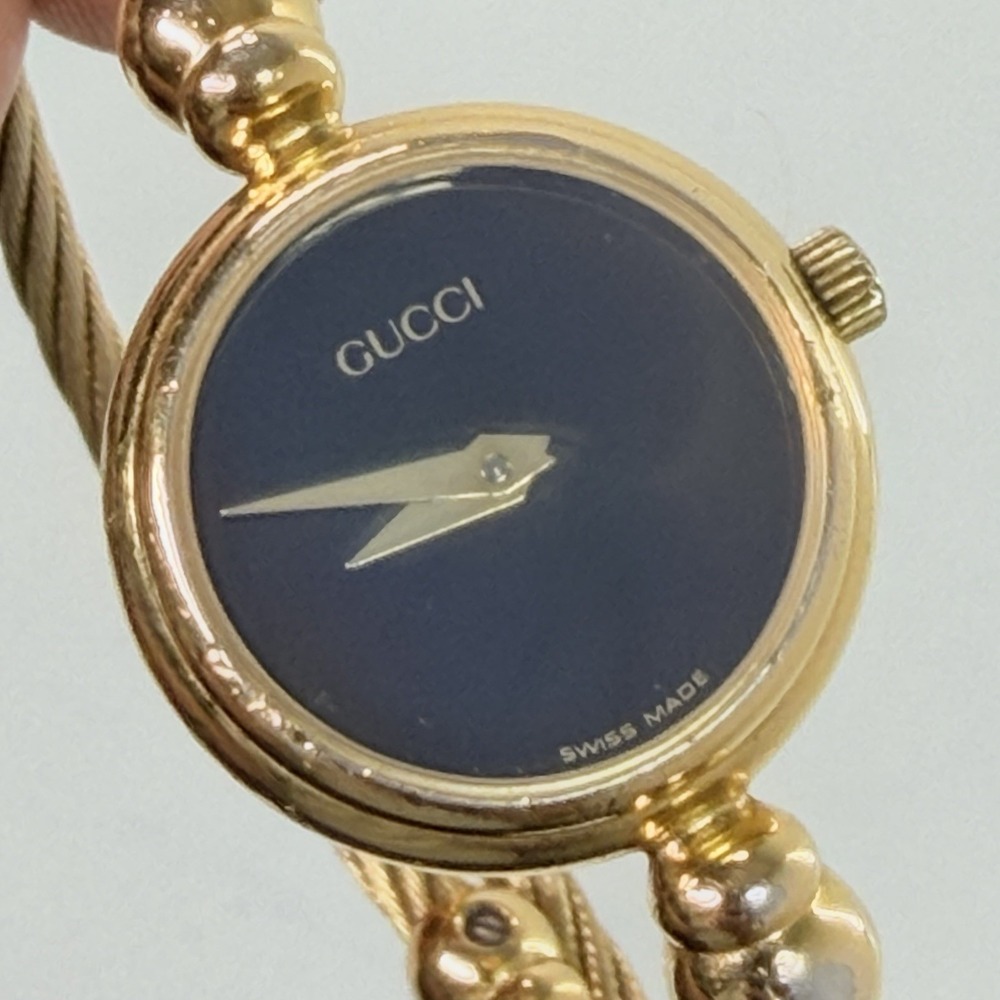 Vintage GUCCI 2700.2.L Black Dial Gold Bangle Quartz Ladies Watch
